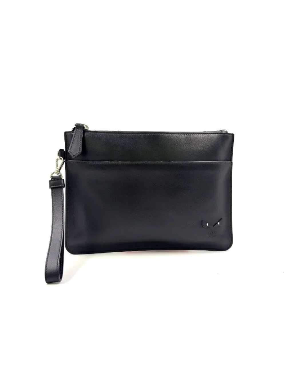 Fendi Mini Occhi Eyes Bugs Monster Leather Black Clutch Silver